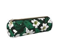 GaxfjRu Hunter Green Floral Petals Pattern Round Pencil Case Faux Leather - Storage for Pens, Pencils, Markers, Small Supplies Metal Zip with Leather, gold, Einheitsgröße, Kartenhalter