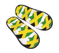 GaxfjRu Jamaika Flagge Karte Plüsch Winter Hausschuhe für den Innenbereich, weiche warme Hausschuhe für Gäste und Wohnkomfort Unisex, Schwarz, 36.5 EU