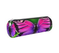 GaxfjRu Lila Cute Butterfly Round Pencil Case Faux Leather - Storage for Pens, Pencils, Markers, Small Supplies Metal Zipper with Leather, silber, Einheitsgröße, Kartenhalter