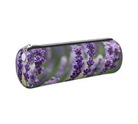 GaxfjRu Lila Lavendel Floral Blumen Runde Federmäppchen Kunstleder - Aufbewahrung für Stifte, Bleistifte, Marker, Kleinigkeiten Metall Reißverschluss mit Leder, silber, Einheitsgröße, Kartenhalter