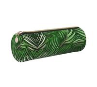 GaxfjRu Lush Green Palm Leaves Round Pencil Case Faux Leather - Storage for Pens, Pencils, Markers, Small Supplies Metal Zipper with Leather, gold, Einheitsgröße, Kartenhalter
