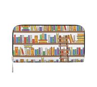 GaxfjRu Lustige Bücherregal-Kollektion und Leiteraufdruck, Herren-Geldbörse, Vintage-Look, Leder, lange Geldbörse, Scheckbuch, Geldbörse, Kreditkartenetui für Damen