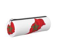 GaxfjRu Marokko Flagge Karte Runde Federmäppchen Kunstleder - Aufbewahrung für Stifte, Bleistifte, Marker, Kleinigkeiten Metall Reißverschluss mit Leder, silber, Einheitsgröße, Kartenhalter