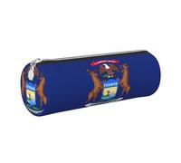 GaxfjRu Michigan State Flag Round Pencil Case Faux Leather - Storage for Pens, Pencils, Markers, Small Supplies Metal Zipper with Leather, silber, Einheitsgröße, Kartenhalter
