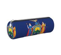 GaxfjRu New York Flag Round Pencil Case Faux Leather - Storage for Pens, Pencils, Markers, Small Supplies Metal Zipper with Leather, silber, Einheitsgröße, Kartenhalter