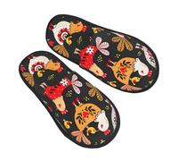GaxfjRu Niedliche Hahn-Hühner-Plüsch-Winter-Hausschuhe für den Innenbereich, weiche warme Hausschuhe für Gäste und Heimkomfort, Unisex, Schwarz, 36.5 EU