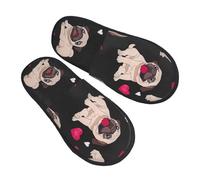 GaxfjRu Niedliche Mops Plüsch Winter Hausschuhe für den Innenbereich, weiche warme Hausschuhe für Gäste und Wohnkomfort Unisex, Schwarz, 36.5 EU