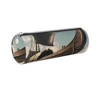 GaxfjRu Old Viking Boat Round Pencil Case Faux Leather - Storage for Pens, Pencils, Markers, Small Supplies Metal Zipper with Leather, silber, Einheitsgröße, Kartenhalter