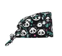 GaxfjRu Panda Cute Face Premium Bouffant Scrub Caps mit Satinfutter - Verstellbare OP-Kappen für Damen und Herren Schwarz, Schwarz , Einheitsgröße
