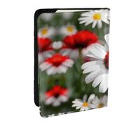 GaxfjRu Reisepasshülle aus Leder mit Blumenmuster und weißen Gänseblümchen, wasserdicht, Reisebrieftasche, Reisepasshülle für Damen und Herren, Schwarz , Einheitsgröße