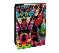 GaxfjRu Reisepasshülle aus Leder mit buntem Gitarrendruck, wasserdicht, Reisebrieftasche, Reisepasshülle für Damen und Herren, Schwarz , Einheitsgröße