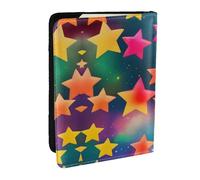 GaxfjRu Reisepasshülle aus Leder mit bunten Regenbogen-Sternen, wasserdicht, Reisebrieftasche, Reisepasshülle für Damen und Herren, Schwarz , Einheitsgröße