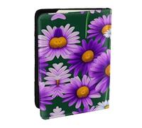 GaxfjRu Reisepasshülle aus Leder, mit Gänseblümchen-Aufdruck, wasserdicht, Reisebrieftasche, Reisepasshülle für Damen und Herren, Violett, Schwarz , Einheitsgröße