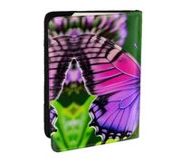 GaxfjRu Reisepasshülle aus Leder mit niedlichem Schmetterlings-Aufdruck, wasserdicht, Reisebrieftasche, Reisepasshülle für Damen und Herren, Violett, Schwarz , Einheitsgröße