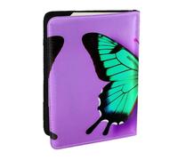 GaxfjRu Reisepasshülle aus Leder mit niedlichem Schmetterlings-Aufdruck, wasserdicht, Reisebrieftasche, Reisepasshülle für Damen und Herren, Violett, Schwarz , Einheitsgröße