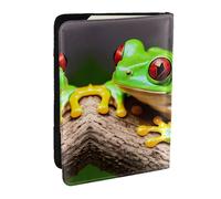 GaxfjRu Reisepasshülle aus Leder mit niedlichen roten Augen, Baumfrösche, wasserdicht, Reisebrieftasche, Reisepasshülle für Damen und Herren, Schwarz , Einheitsgröße