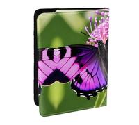 GaxfjRu Reisepasshülle aus Leder mit Schmetterlings-Aufdruck, wasserdicht, Reisebrieftasche, Reisepasshülle für Damen und Herren, Violett, Schwarz , Einheitsgröße