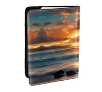 GaxfjRu Reisepasshülle aus Leder, Motiv: Strand Maui, Hawaii, Sonnenuntergang, Meer, Wellen, Wolken, wasserdicht, Reisebrieftasche, Reisepasshülle für Damen und Herren, Schwarz , Einheitsgröße