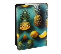 GaxfjRu Reisepasshülle aus Leder, Motiv: tropische Früchte, Ananas, wasserdicht, Reisebrieftasche, Reisepasshülle für Damen und Herren, Schwarz , Einheitsgröße