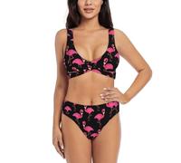 GaxfjRu Schöne pinke Flamingo-Bikini-Sets für Damen, 2-teilig, hohe Taille, bequeme Badeanzüge für Damen 2024, Schwarz , XL