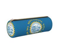 GaxfjRu South Dakota Flag Round Pencil Case Faux Leather - Storage for Pens, Pencils, Markers, Small Supplies Metal Zipper with Leather, gold, Einheitsgröße, Kartenhalter