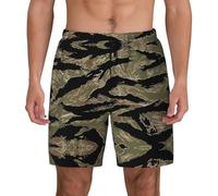 GaxfjRu Tiger Stripe Camo Herren-Badehose, schnelltrocknend, 3D-Druck, Strand-Shorts, Board-Shorts mit Handytasche, Bademode, Schwarz, XX-Large