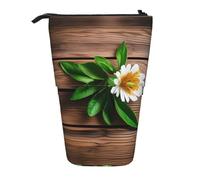 GaxfjRu Tragbares Teleskop-Federmäppchen, Organizer mit mehreren Schlitzen, Blaugrün mit Blume auf Planken-Druck, für Schreibwerkzeuge, Zubehör