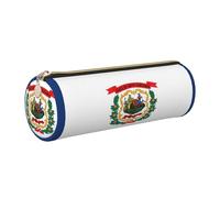 GaxfjRu West Virginia State Flag Round Pencil Case Faux Leather - Storage for Pens, Pencils, Markers, Small Supplies Metal Zip with Leather, gold, Einheitsgröße, Kartenhalter