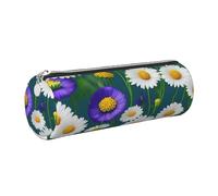 GaxfjRu Wild Flowers and Daisies Round Pencil Case Faux Leather - Storage for Pens, Pencils, Markers, Small Supplies Metal Zipper with Leather, silber, Einheitsgröße, Kartenhalter
