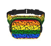 Gay Pride Hüfttasche mit Regenbogenmuster, Unisex, verstellbar, quadratisch, doppellagig, für Outdoor-Aktivitäten, Reisen, Laufen, Wandern, Schwarz , Einheitsgröße