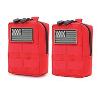 GAZJYUSP MOLLE-Taschen - Weste, Handy-Holster, Gürteltasche, EDC-Zubehör, kleine Utility-Tasche mit Flaggen-Patch, taktisch, kompakt, wasserabweisend, Rot, 2 Stück