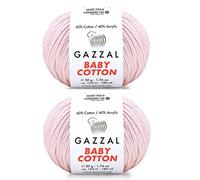 Gazzal Baby-Baumwolle, 60 % Baumwolle, 40 % Acryl, 2 Knäuel (Knäuel) je 50 g/165 m, weich, 2 - feines Babygarn (3411 Hellrosa)