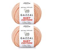 Gazzal Baby-Baumwolle, 60 % Baumwolle, 40 % Acryl, 2 Knäuel (Knäuel) je 50 g/165 m, weich, 2 - feines Babygarn (3412 Pink Orange)