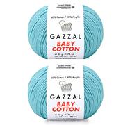 Gazzal Baby-Baumwolle, 60 % Baumwolle, 40 % Acryl, 2 Knäuel (Knäuel), je 50 g, 165 m, weich, 2 - feines Babygarn (3451 Blau)