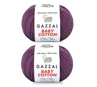 Gazzal Baby-Baumwolle, 60 % Baumwolle, 40 % Acryl, 2 Knäuel (Knäuel) je 50 g/165 m, weich, 2 - feines Babygarn (3441 Pflaume)