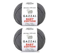 Gazzal Baby-Baumwolle, 60 % Baumwolle, 40 % Acryl, 2 Knäuel (Knäuel), je 50 g, 165 m, weich, 2 - feines Babygarn (3450 Grau)