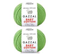 Gazzal Baby-Baumwolle, 60 % Baumwolle, 40 % Acryl, 2 Knäuel (Knäuel), je 50 g, 165 m, weich, 2 - feines Babygarn (3448 grün)