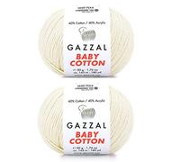 Gazzal Baby-Baumwollgarn, 60 % Baumwolle, 40 % Acryl, 2 Knäuel (Knäuel), je 50 g, 165 m, weich, 2 - feines Babygarn (3437 Beige)