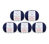 Gazzal Baby Cotton 3438, 5 Knäuel, 50 g, 165 m, weiches, feines Babygarn, 60 % Baumwolle, Dunkelblau