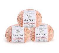 Gazzal Baby Cotton XL 3418 Babygarn, insgesamt 150 g & 315 m, 50 g & 105 m pro Ball, superweiches DK-Kammgarn, 50% türkische Baumwolle, Pinkish Orange