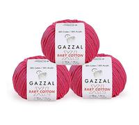 Gazzal Baby Cotton XL 3418 Babygarn, insgesamt 150 g & 315 m, 50 g & 105 m pro Ball, superweiches DK-Kammgarn, 50% türkische Baumwolle, Fuchsia