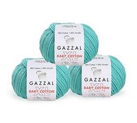 Gazzal Baby Cotton XL 3418 Babygarn, insgesamt 150 g & 315 m, 50 g & 105 m pro Ball, superweiches DK-Kammgarn, 50% türkische Baumwolle, Blau