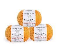 Gazzal Baby Cotton XL 3418 Babygarn, insgesamt 150 g & 315 m, 50 g & 105 m pro Ball, superweiches DK-Kammgarn, 50% türkische Baumwolle, Orange