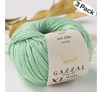 Gazzal Baby Cotton XL 3418 Babygarn, insgesamt 150 g & 315 m, 50 g & 105 m pro Ball, superweiches DK-Kammgarn, 50% türkische Baumwolle, Pastellgrün