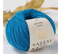 Gazzal Baby Cotton XL 3418 Babygarn, insgesamt 150 g & 315 m, 50 g & 105 m pro Ball, superweiches DK-Kammgarn, 50% türkische Baumwolle, Blau