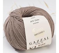 Gazzal Baby Cotton XL 3418 Babygarn, insgesamt 150 g & 315 m, 50 g & 105 m pro Ball, superweiches DK-Kammgarn, 50% türkische Baumwolle, Braun
