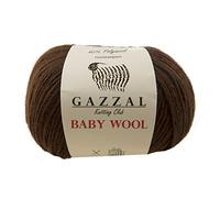 Gazzal Babywolle, 50 g, 200 m, feines Babygarn, 40% Lana Merino, 20% Kaschmir, Polyamid, Braun - 807, 5 Stück