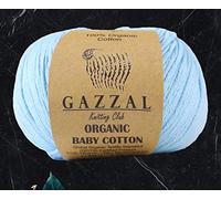 Gazzal Bio-Baumwollgarn, insgesamt 100 % Bio-Baumwolle, je 50 g, 125 m, 3 leichte DK, Global Organic Textile Standard ard-zertifiziert (Baby Blue - 423, 3er-Pack