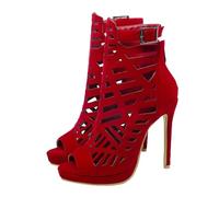 GBBRZKTB High Heels Damen Offene Zehen Ausgehöhlte Sandalen Plateau Stiletto Pumps Party Hochzeitskleid Nachtclubs Schuhe 11,5cm,Red-41