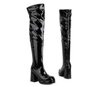 GBBRZKTB High Heels Damen Overknee Stiefel Blockabsatz Quadratischer Zehenpartie Plateau Stiefel Overknee Absatz Party Pumps 9cm,Black-48